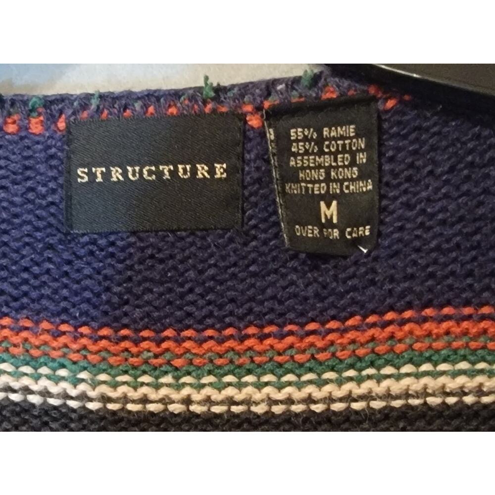 Vintage 90s Structure Multicolor Knit Stripe Vest Medium Ramie Blend - Picture 2 of 4